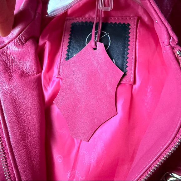 Khavara Pink Genuine Leather Moto Jacket Cropped Zip Biker Women’s Size Small - Picture 5 of 12